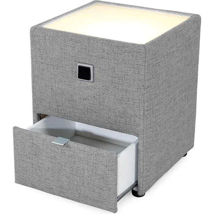 Nachttisch Lukas / Lancy, Stoff, Grau, 43 x 53 x 43 cm – Bild 2