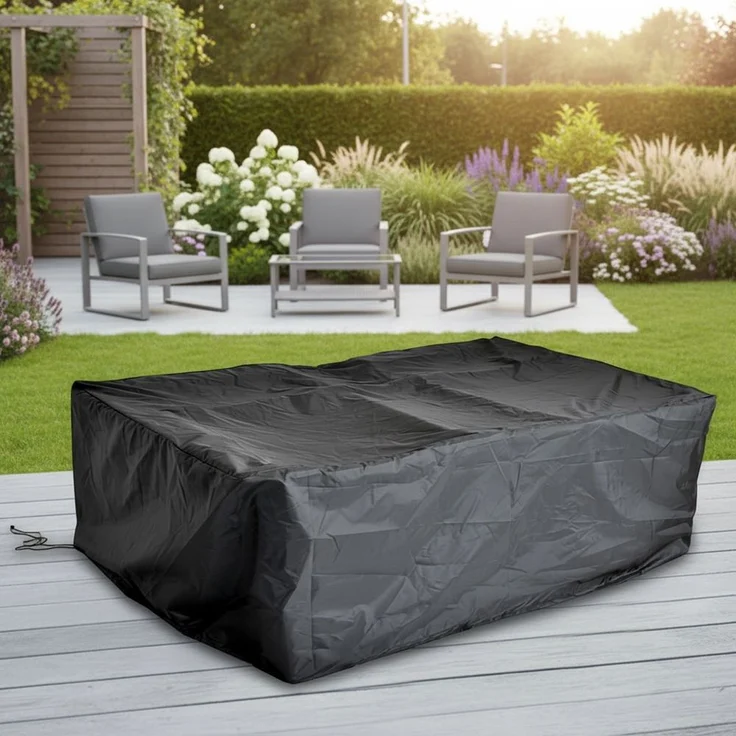 Schutzhülle 135x132x78 Schwarz Gartenmöbel Rattan Abdeckung Plane Haube Wetter – Bild 1