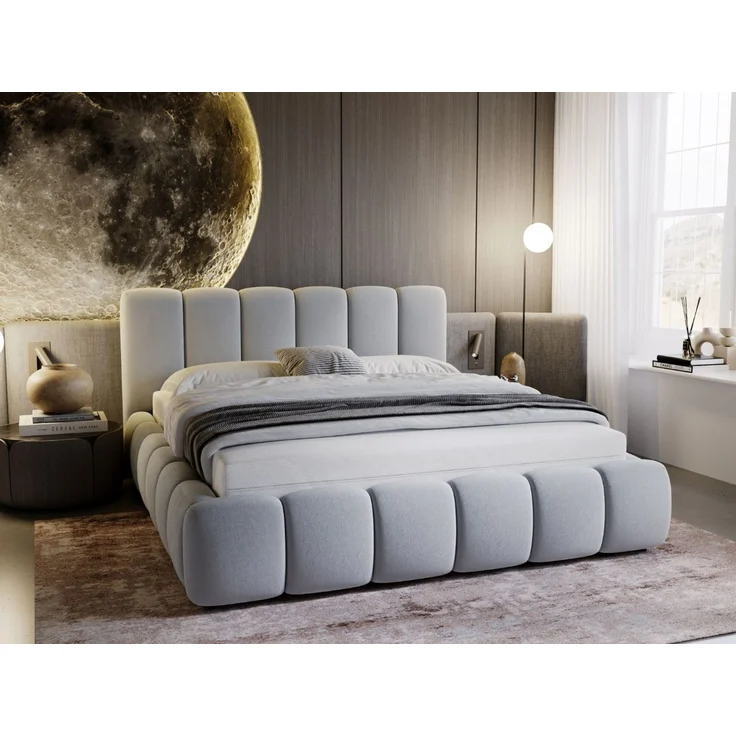 GRAINGOLD Cloud Bett 180x200, Polsterbett ohne Bettkasten, Velvet-Stoff, mit Lattenrost, Hellgrau – Bild 1