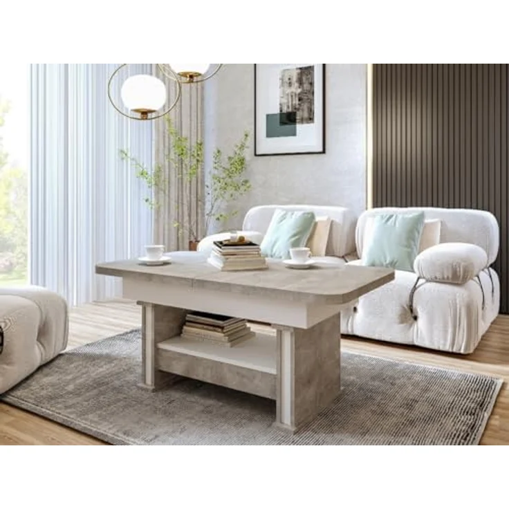 designimpex Couchtisch Design DA-555 Schublade höhenverstellbar ausziehbar Tisch abgerundet – Bild 2