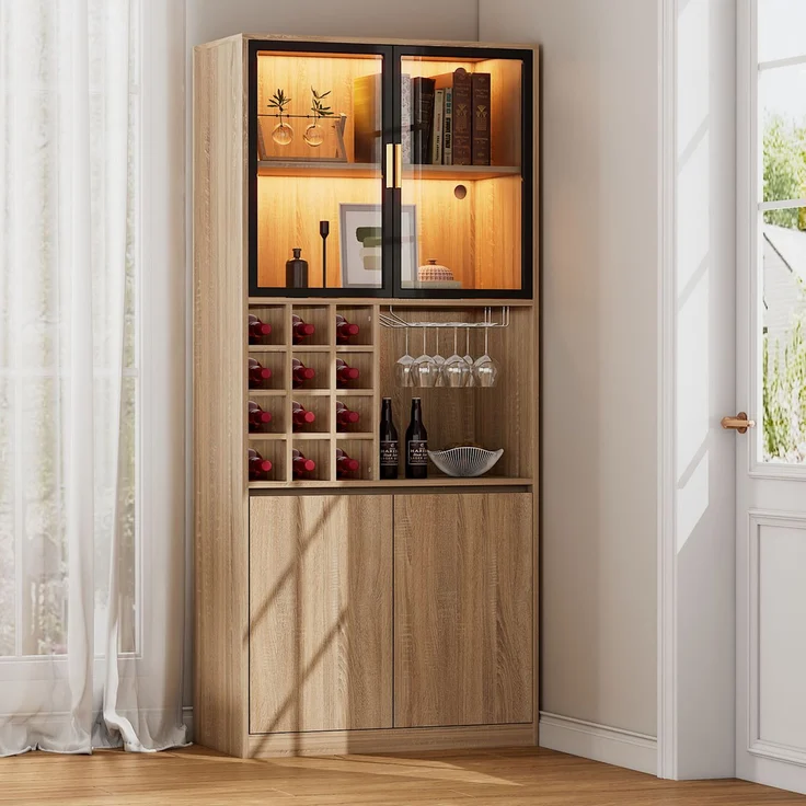 Badezimmerschrank,Spirituosenschrank,Vitrine Vitrinenschrank mit Glastüren und Beleuchtung 180 CM – Bild 2