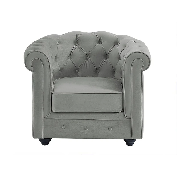 Vente-unique - CHESTERFIELD - Sessel mit gerader Rückenlehne - Holz, Platte - Holz - Hellgrau - 82 x 78 x 72 cm – Bild 5