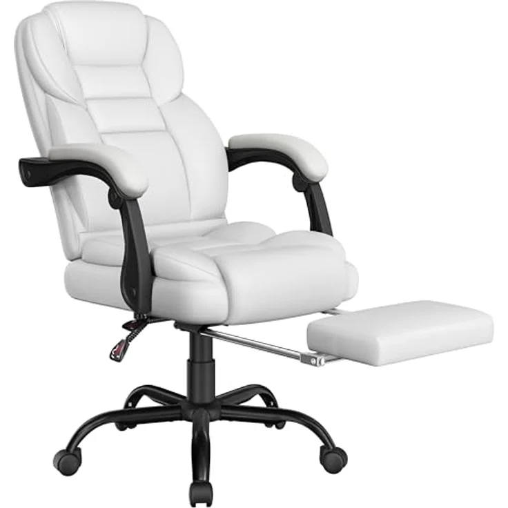 Yaheetech ergonomischer Bürostuhl Chefsessel mit Fußablage Fußstütze Schreibtischstuhl mit adaptiven Armlehnen Computerstuhl mit Hoher Rückenlehne höhenverstellbar für Büro Weiß – Bild 2