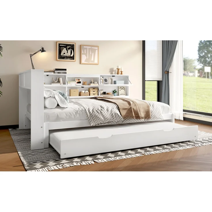 ZUBALIYA Tagesbett 140x200 cm, mit Ausziehfunktion für zusätzliche Liegefläche, mit USB - Ladeanschluss am Bett, mit integrierter Steckdose, Weiß – Bild 22