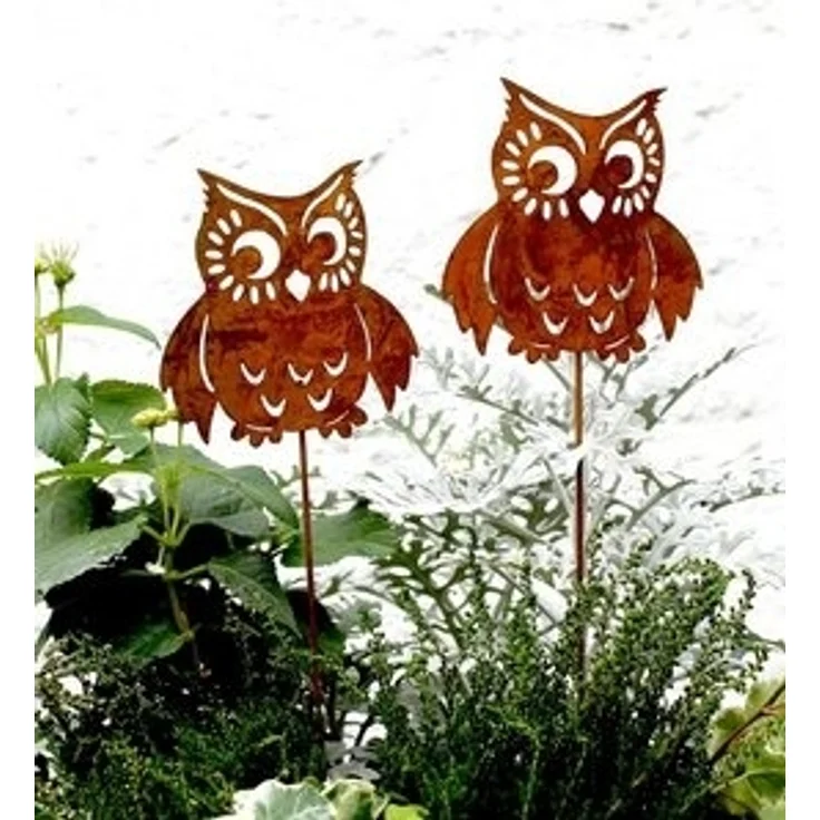 LB H&F Lilienburg Teichfigur 2er SET Gartenstecker Dekostecker Beetstecker Gartendeko Rost, (Dekofigur Garten Herbstdeko Deko Herbst Terrasse Kübel Blumenstecker Dekostecker Figur Herbststecker Teichdeko Eulenstecker Terrasse 2er EULE Rost, Dekofigur G... – Bild 4