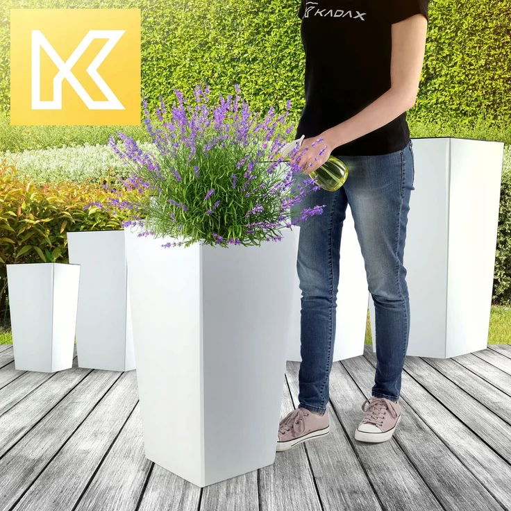 KADAX Blumentopf Blumentopf mit Einsatz 68 cm Garten Blumenständer hoch weiß glänzend – Bild 2