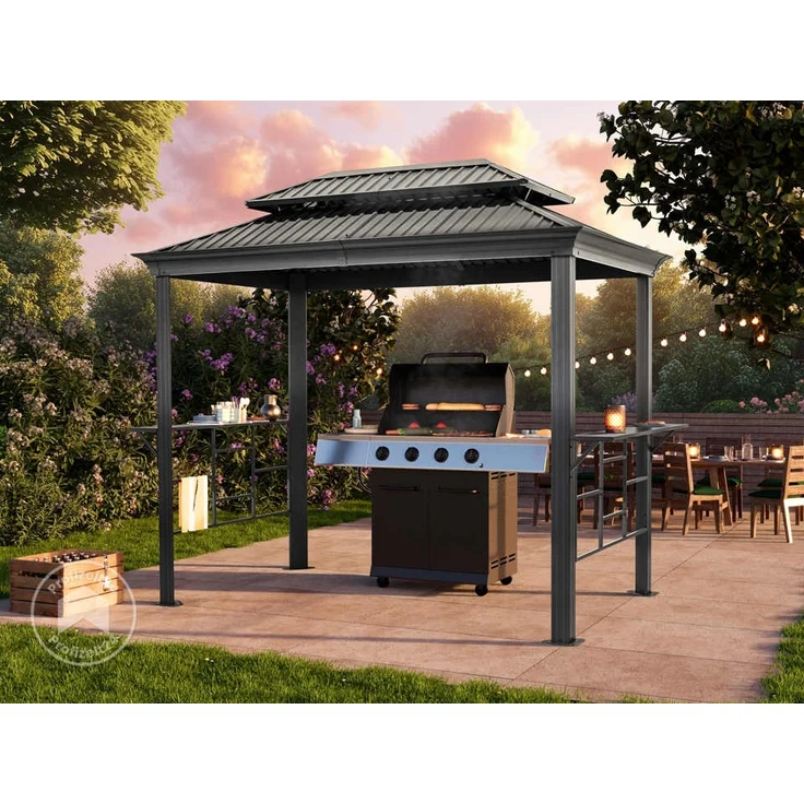 TOOLPORT Grillpavillon 2,8x1,8 m mit Stahldach Wasserdicht UV-beständig inkl. 2 praktischen Seitenablagen in anthrazit – Bild 1