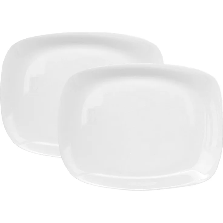 2er Set Platte Parma rechteckig 34x24 cm zum Anrichten aus weißem Opalglas