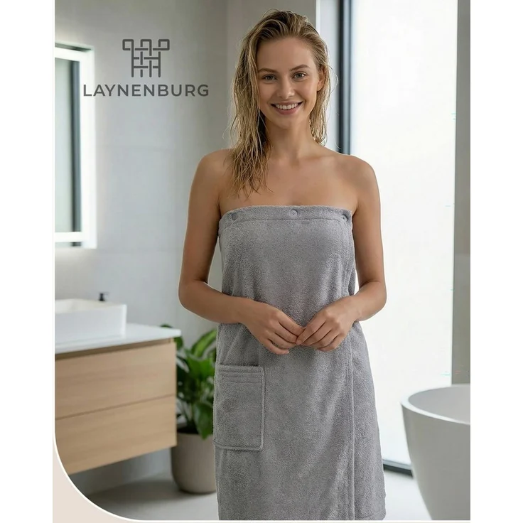 Laynenburg Saunatuch Saunakilt Damen aus Baumwolle Frottee - Saunatuch mit Knopfverschluss, pflegeleichtes Saunazubehör mit Knopfverschluss & Gummizug – Bild 1