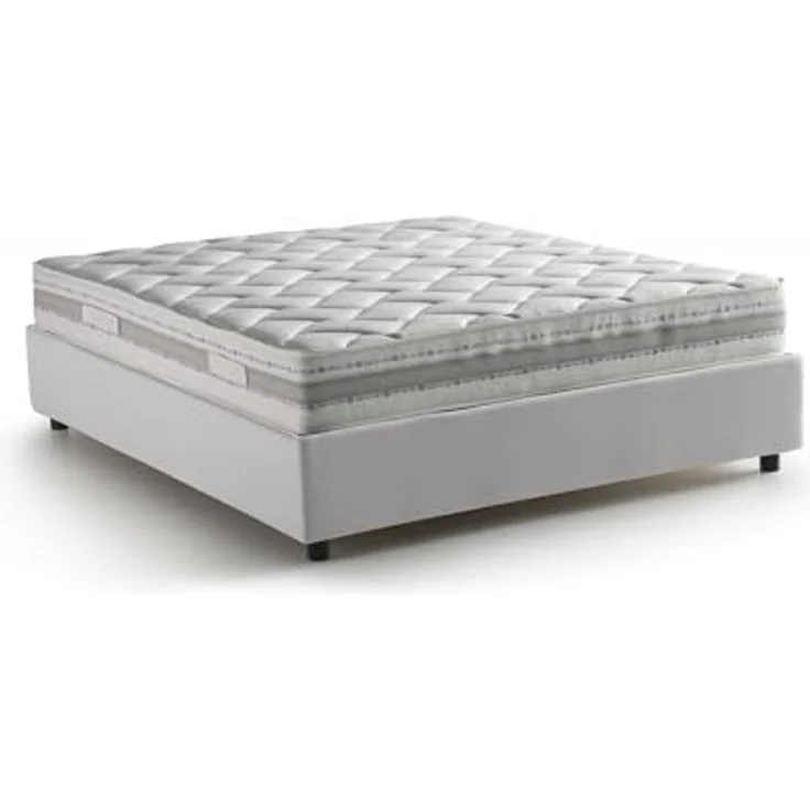 Talamo Italia - Doppelbett Elena, Bettkasten aus Öko-Leder, Öffnung vorne, inklusive Matratze 140x190 cm, 100 % Made in Italy, Weiß – Bild 3