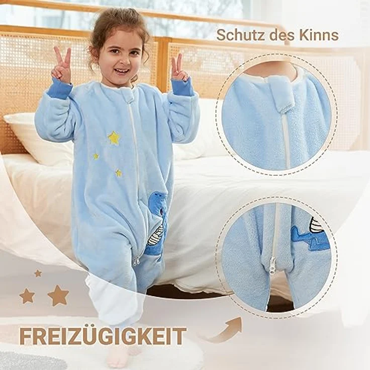 XQ&XG Baby Schlafsack mit Füßen 2.0 Tog,Babyschlafsack mit langen Ärmeln,Schlafsack Kinder mit Beinen für mädchen und Junge,Dinosaurier,90 – Bild 7