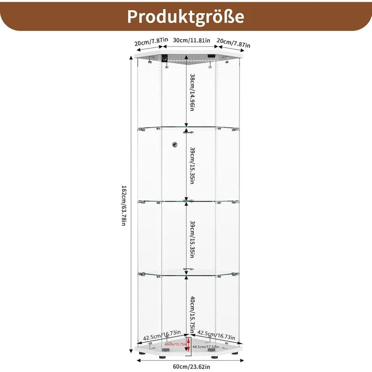 Glasvitrine Stehend mit LED 4 Etagen Holz Glas – Bild 2