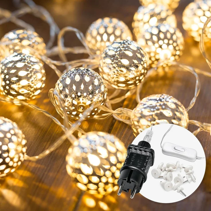 COZY HOME LED-Lichterkette Marokkanische Batterie und Stecker -, 20 LEDs I Timer-Funktion I Warmweiß I Lichterkette Innen – Bild 1