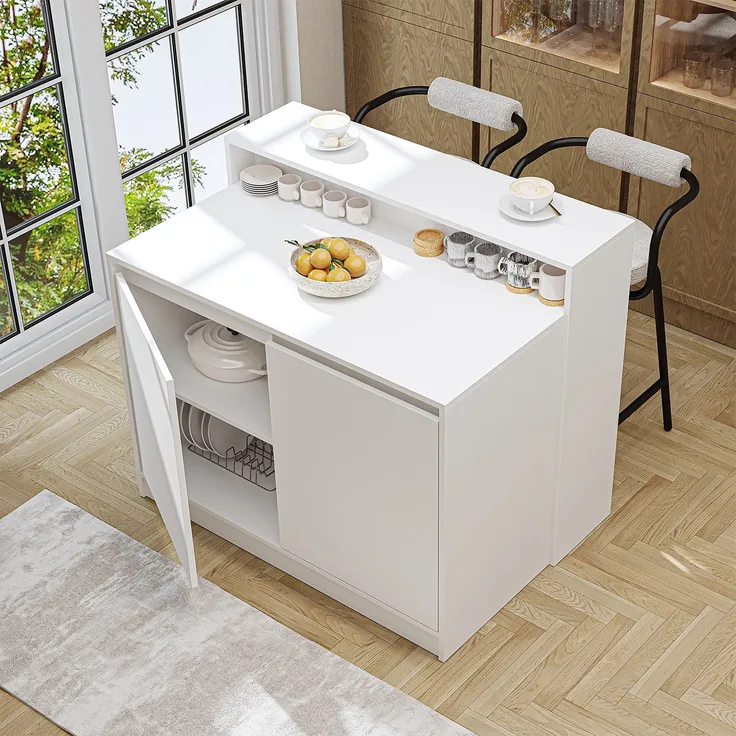 Roomart Kücheninsel CORTADO – Bartisch & Küchentisch mit Stauraum – 120×100×80 cm – Modernes Design • Weiß
