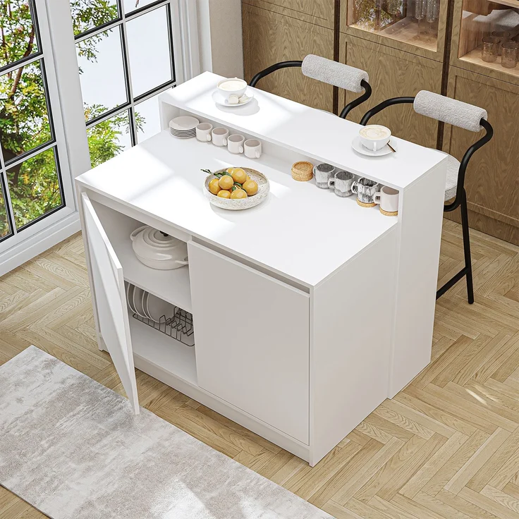 Roomart Kücheninsel CORTADO – Bartisch & Küchentisch mit Stauraum – 120×100×80 cm – Modernes Design • Weiß – Bild 1