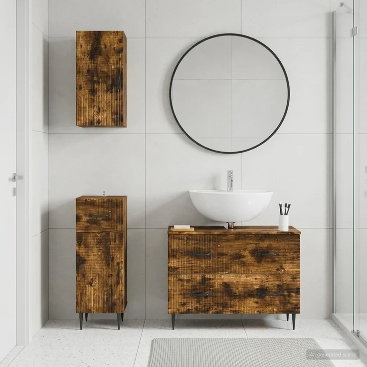 vidaXL 3-teiliges Badezimmer-Schranksystem HAARLEM Raucheiche 3417779 – Bild 1