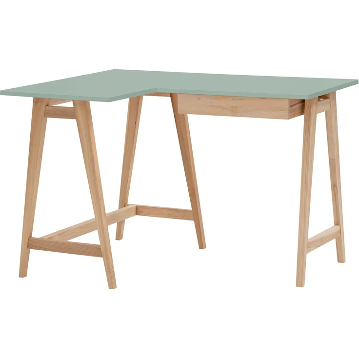 Ragaba Eckschreibtisch mit Schublade und Fußstütze, MDF & Massives Eschenholz, 115x85 cm, Salbei Grün, Links – Bild 1