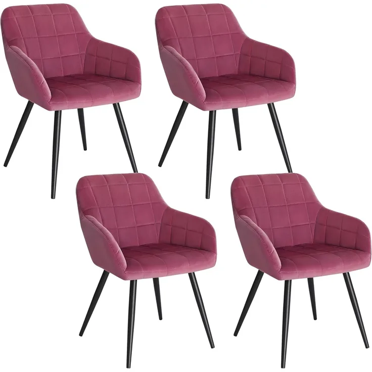 WOLTU 4 x Esszimmerstühle 4er Set Esszimmerstuhl Küchenstuhl Polsterstuhl Design Stuhl mit Armlehne, mit Sitzfläche aus Samt, Gestell aus Metall, Bordeaux, BH93bd-4