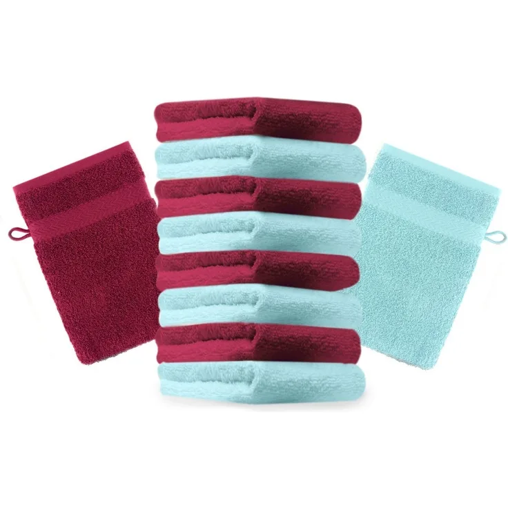 Betz Waschhandschuh 10 Stück Premium 16x21 cm Farbe dunkelrot und türkis, Baumwolle (10-St)