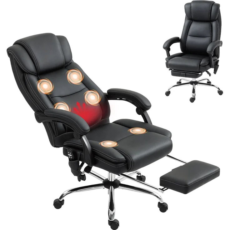 MELAYR, Bürostuhl Ergonomisch mit Massagefunktion Schreibtischstuhl mit Fußstütze, Kunstleder Schwarz, 72 x 67 x 119 cm – Bild 2