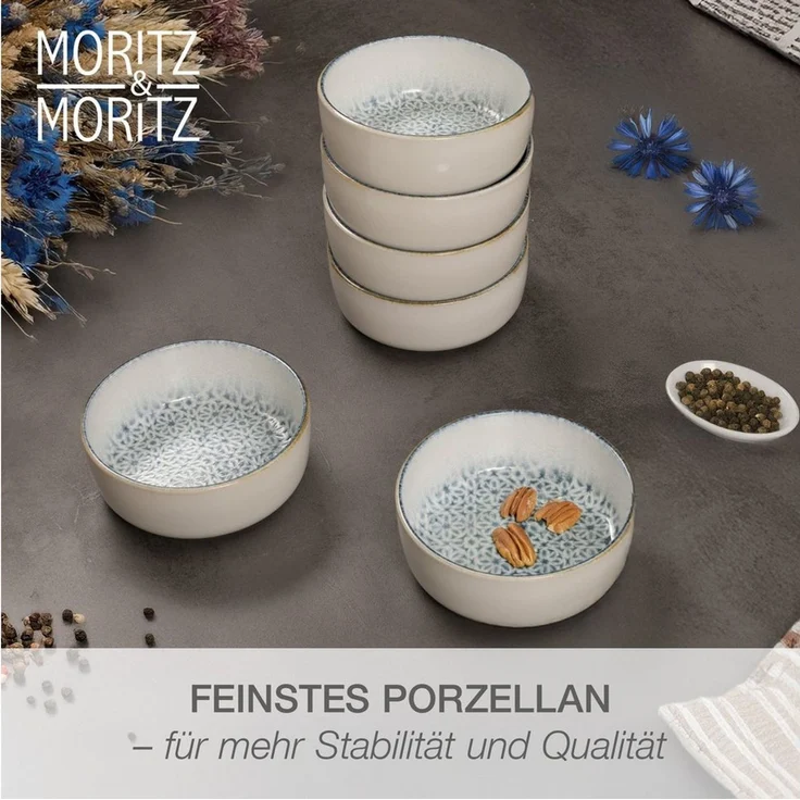 Moritz & Moritz Müslischüssel ALHAMBRA Müslibowls Blau, Steinzeug, (Set, 6-tlg), Hochwertiges Steinzeug, Spülmaschinengeeignet – Bild 2