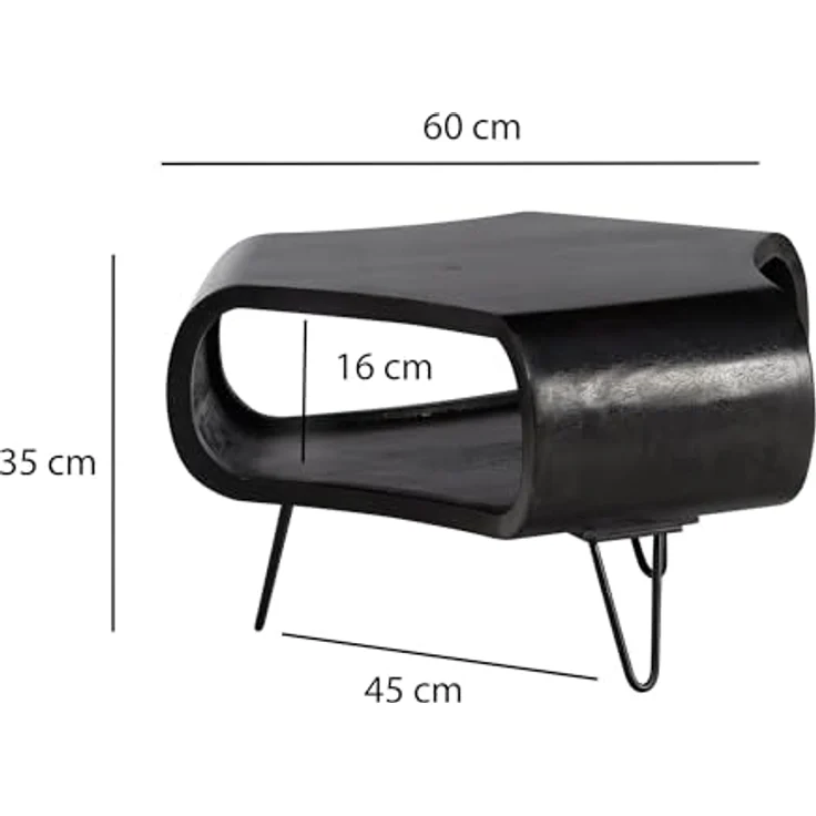 Livetastic Couchtisch, Schwarz, massives Mangoholz, organische Form, 60x35x60 cm, mit Stauraum und offenem Fach, einfacher Aufbau – Bild 4