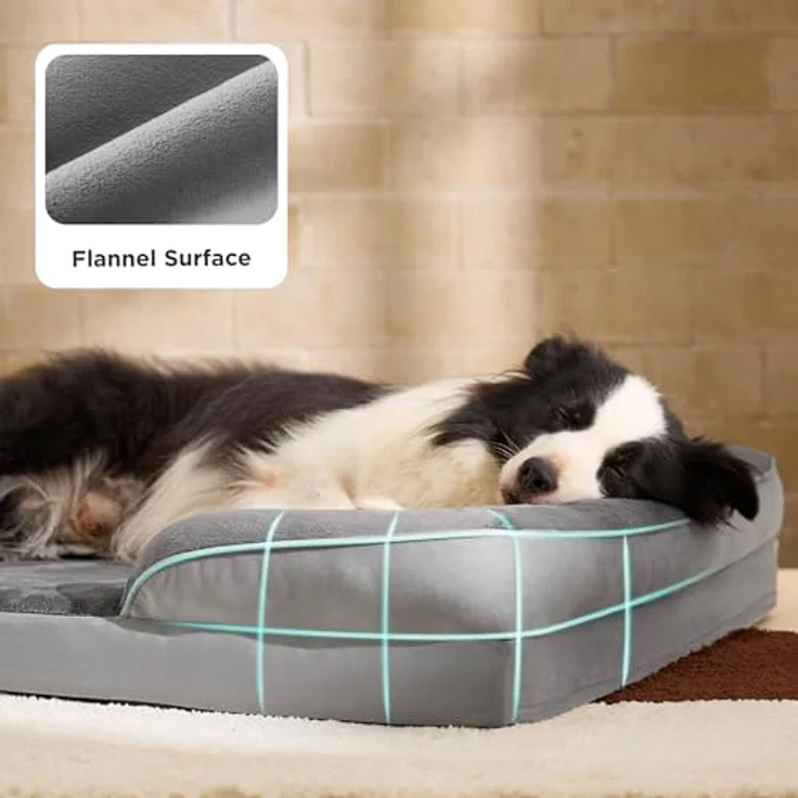 BEDSURE orthopädisches Hundebett Ergonomisches Hundesofa - 89x63 cm Hundecouch mit eierförmiger Kistenschaum für mittlere Hunde, waschbar rutschfest Hundebetten, grau – Bild 7