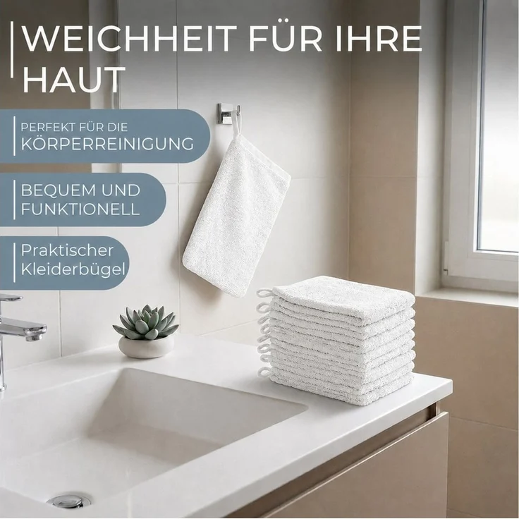 Komfortec Waschhandschuh 10er Set, Waschlappen, Saugfähig & Hautfreundlich, (Set, 10-St), Weich, 100% Baumwolle, 16x21 cm – Bild 2