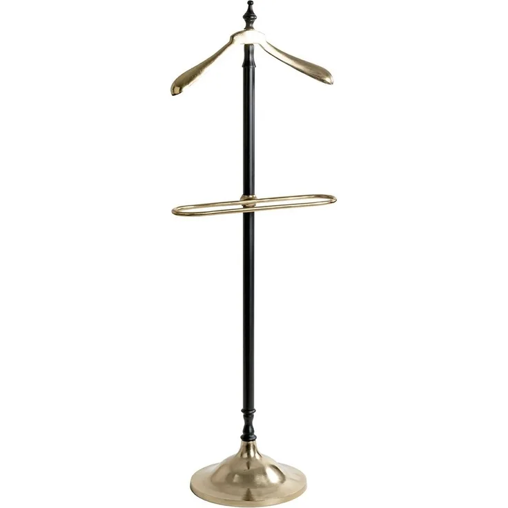 Haku Herrendiener Dressboy aus schwarzem Stahlrohr mit goldfarbenen Aluminium-Akzenten, Kleiderstange und Hosenbügel, 45x32x130 cm