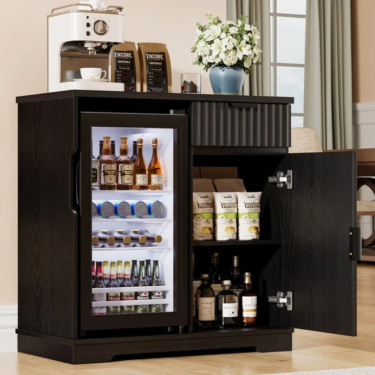 Weinschrank Barschrank mit 92L Kühlschrank, Schublade und Riffeldesign, Schwarz – Bild 2
