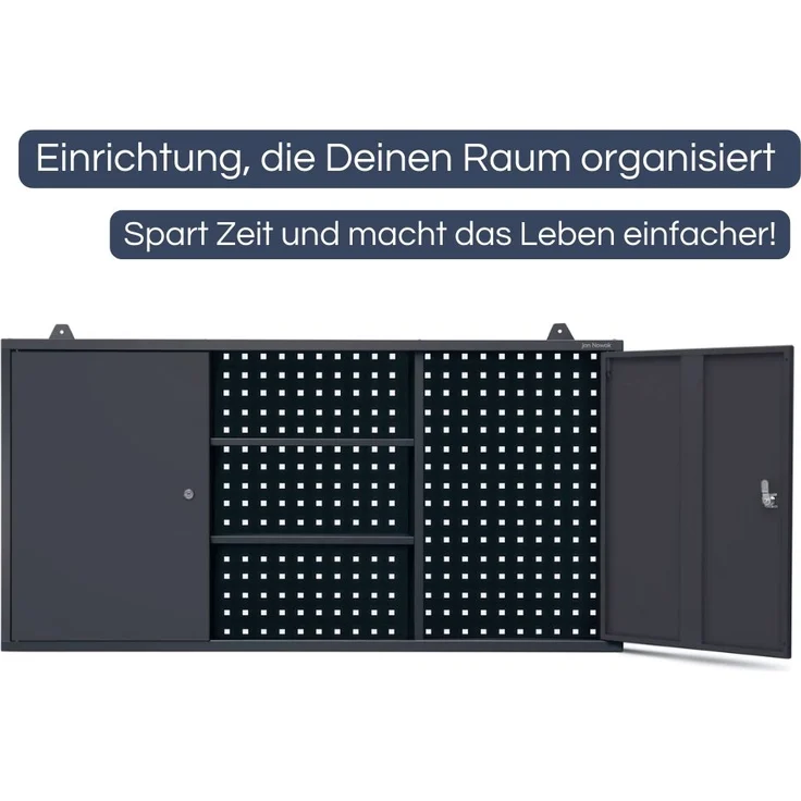 Hängeschrank Werkstatt abschließbar OLIS - Metallschrank hängend | Werkstattschrank Werkzeugschrank Wandschrank Garage, 60x120x20cm Anthrazit – Bild 3