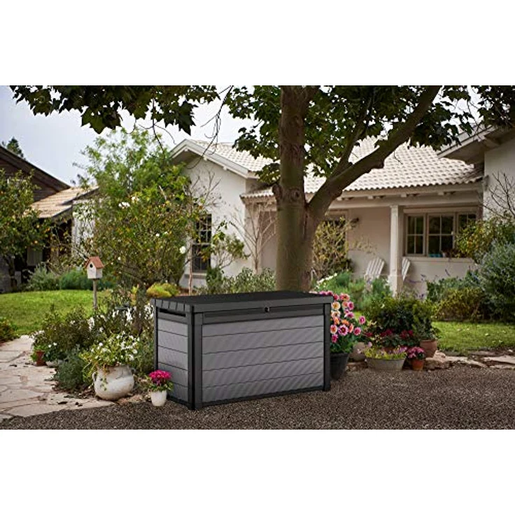 Ambia Garden Kissenbox, Anthrazit/Grau, wetterbeständige Kunststoffbox, 122.9x70.6x62.1 cm, aufklappbarer Deckel, geeignet zum Sitzen, mit Gasdruckfeder – Bild 9