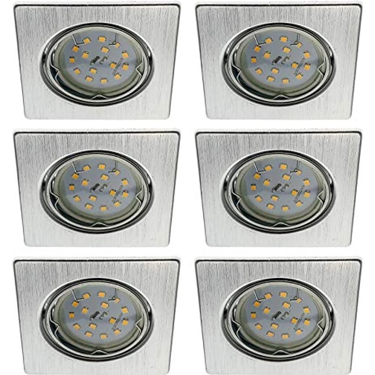 TRANGO LED Einbaustrahler, Dimmfunktion, 6er Set 6729-069SMOSD LED Einbaustrahler Aluminium gebürstet Eckig inkl. 6x 5 Watt 3 Stufen dimmbar Ultra Flach LED Modul 3000K warmweiß, Deckenspot, Einbauspot, Deckenleuchte, Downlight – Bild 2