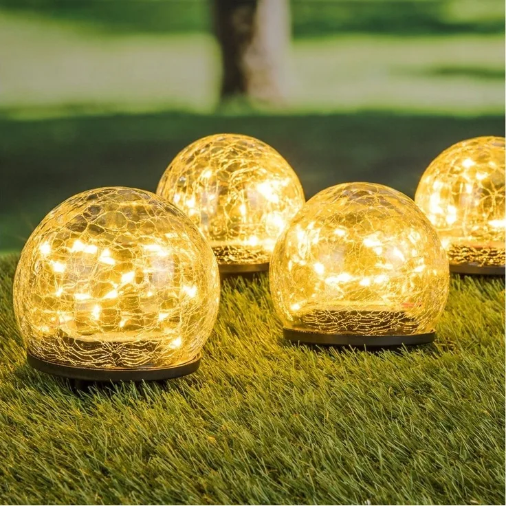 Spetebo LED Gartenleuchte LED Solar Kugel Leuchten - 4er Set, 2, LED fest integriert, warmweiß, Gehwegbeleutung