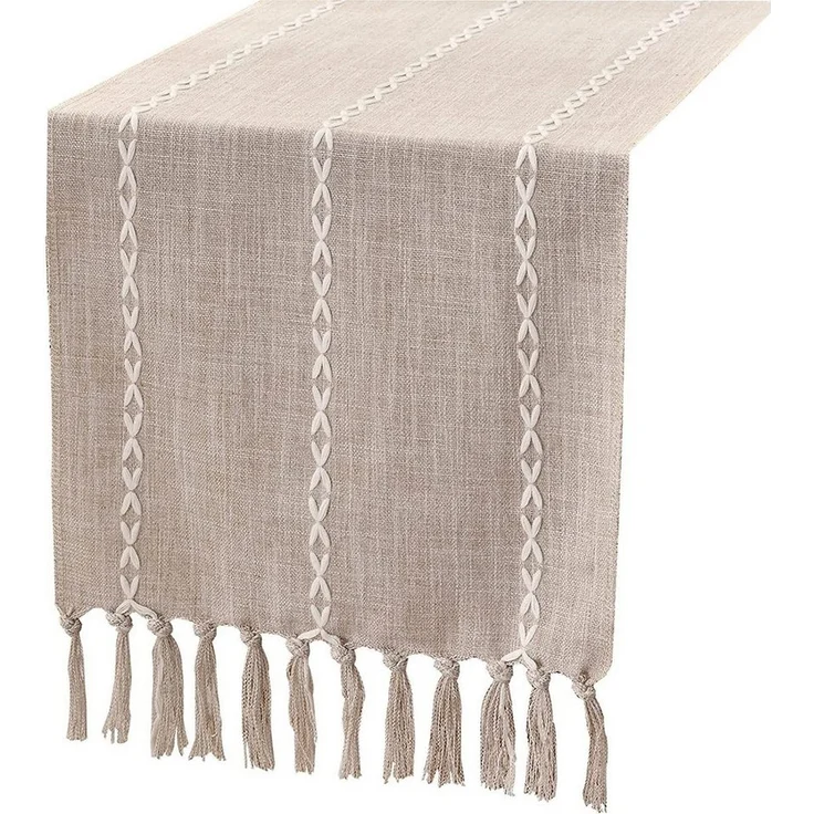 Blusmart Tischläufer Klassische Tischfahne im nordischen Stil (Tischdecke mit Quasten im Boho-Landhausstil 1-tlg, Handgefertigte Quasten, waschbar), Geeignet als Tischdekoration – Bild 5