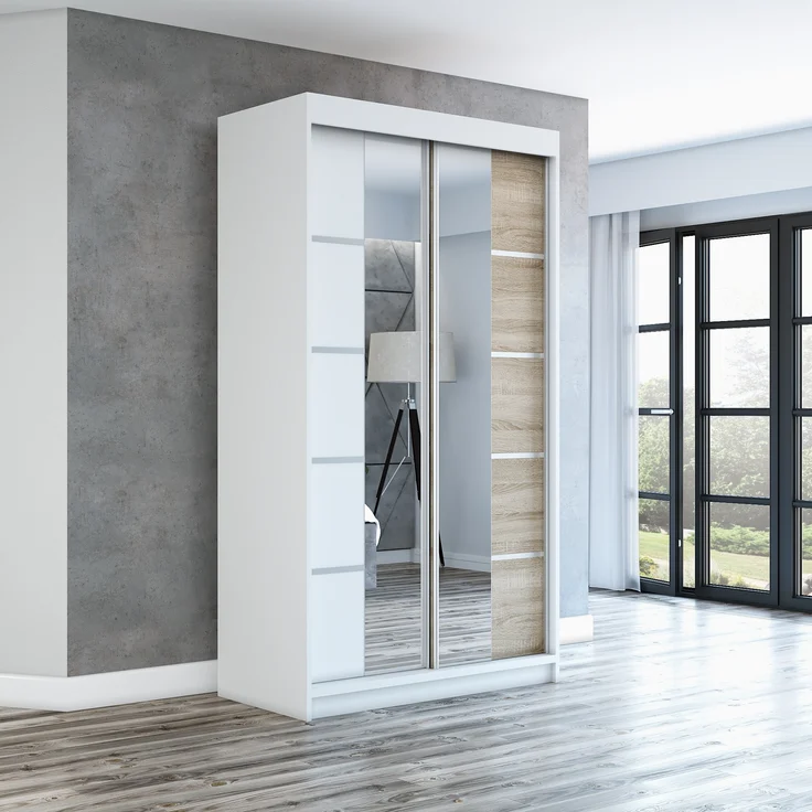 Schwebetürenschrank ERA 2-türig Schrank 120 cm (mit Spiegel) Farbe: Weiß , sonoma – Bild 2