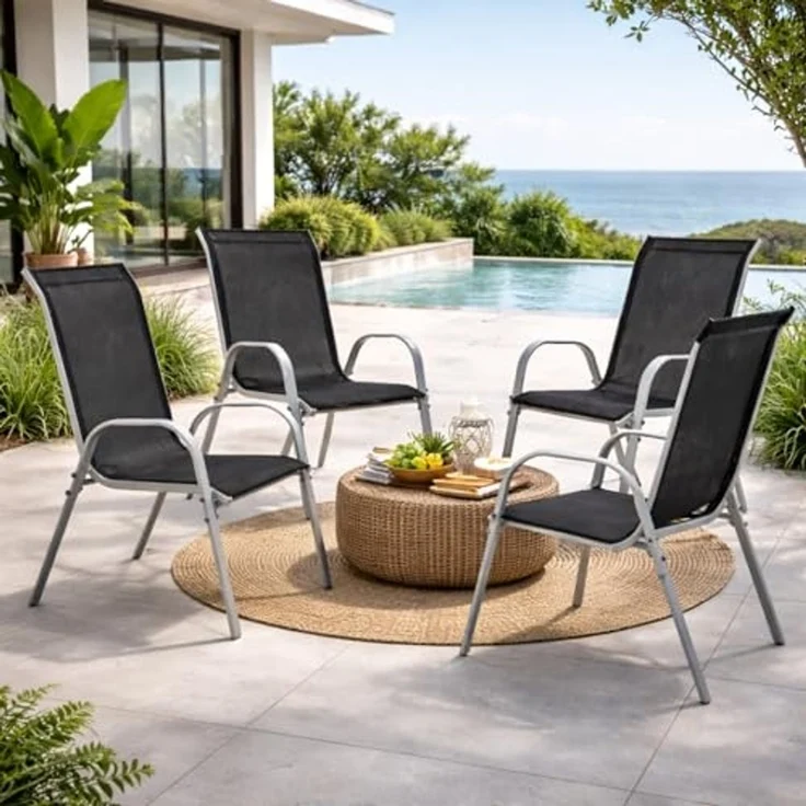 4 Stück Garten Stapelstuhl Farbe Silber - Schwarz – Bild 1