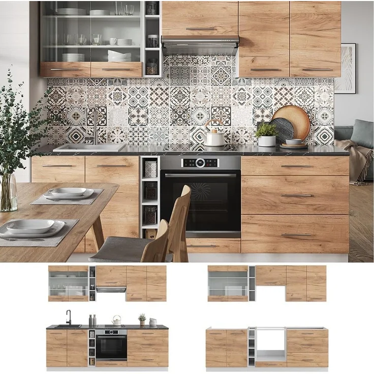 Küchenzeile Fame-Line Goldkraft Eiche/Weiß 235 cm ohne Arbeitsplatte Vicco – Bild 6