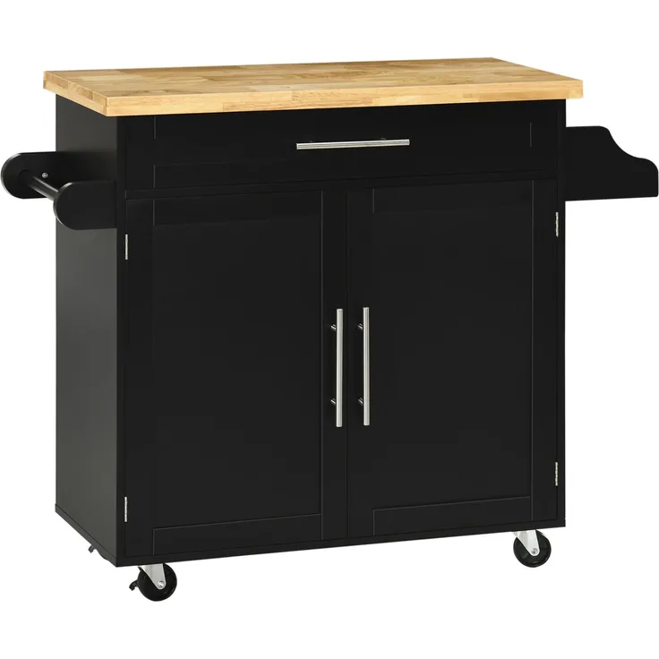 Küchenwagen Servierwagen Kücheninsel, 1 Gewürzregal, 1 Handtuchhalter, 109 cm x 40 cm x 89 cm, Schwarz--Schwarz--89x40x109cm--YOUDENOVA