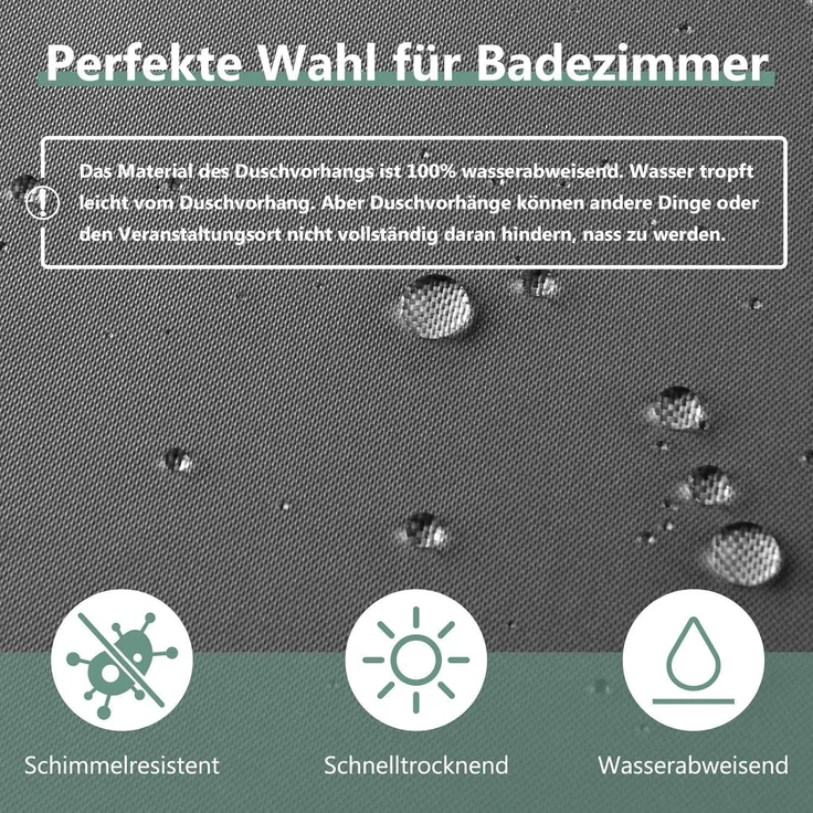 Duschvorhang 240x200cm Anti-Schimmel Badvorhang PVC Textil Dunkelgrau – Bild 2