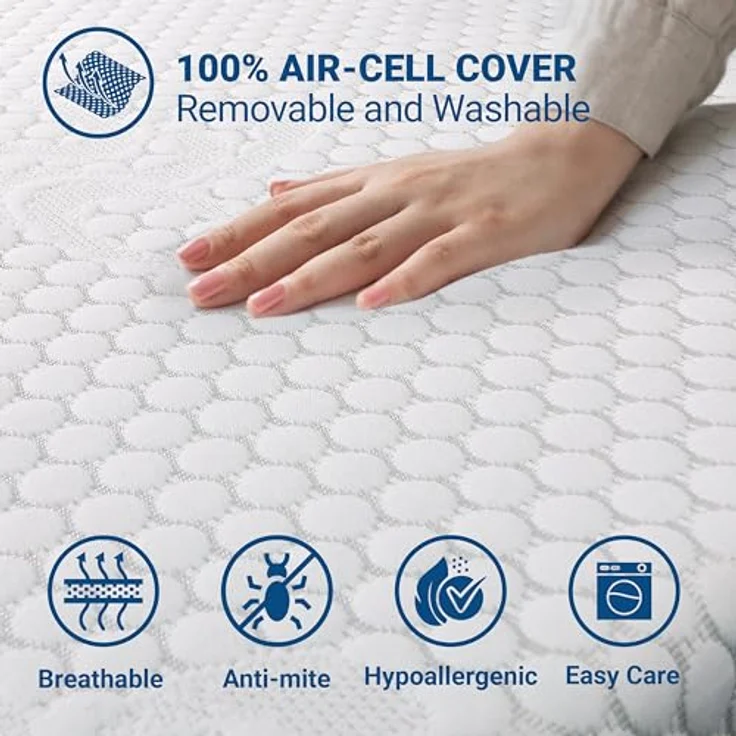 The White Stone Matratzen Topper 80x210cm, antimykotisch, Orthopädische Matratzenauflage aus Memory Foam H3, belüftet, 6 cm gepolstert, abnehmbarer Bezug, waschbar – Bild 2