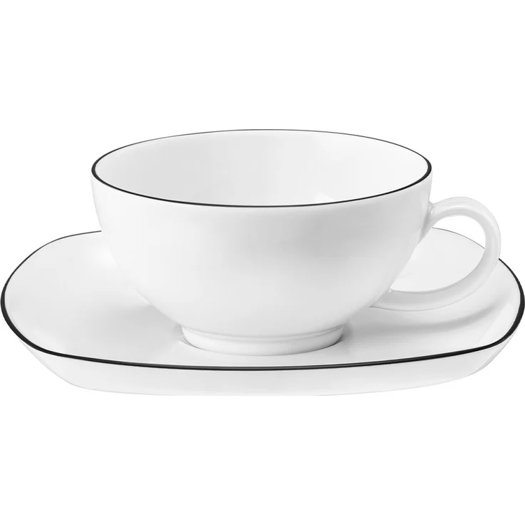 Seltmann Weiden Lido Black Line Teetasse mit Untertasse 200 ml eckig – Bild 1