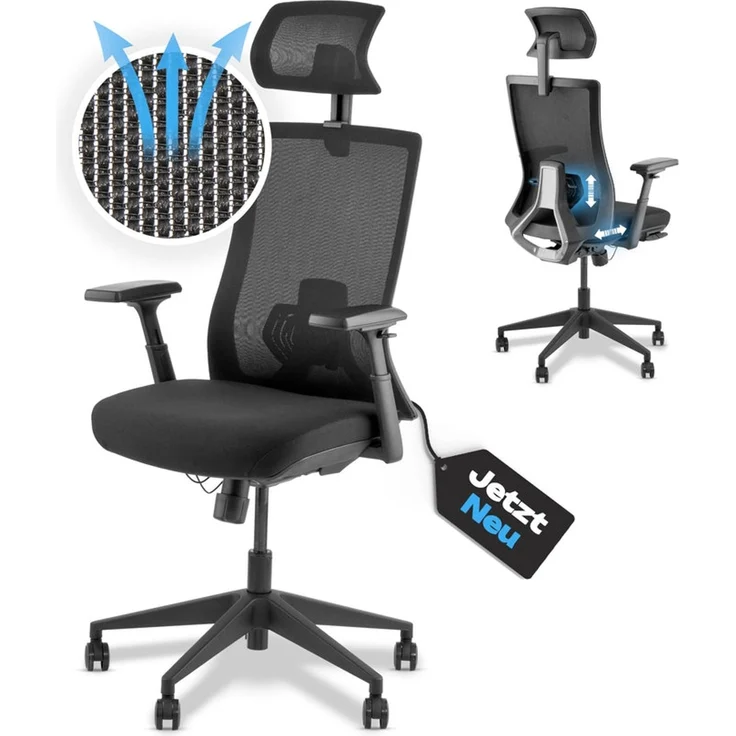 VALKENSTOL M3 PRO SCHWARZ Bürostuhl ergonomisch - 5 Jahre Garantie - Schreibtischstuhl tiefenverstellbare Sitzfläche - 3D Armlehnen - extra bequem – Bild 1