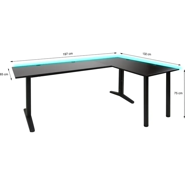 SyberDesk Gaming Eckschreibtisch V2 LED, 197 x 132 cm, RGB Gaming Tisch L-Form, USB-HUB, Kabelmanagement, L-förmiger Computertisch, (rechts, schwarz) – Bild 3