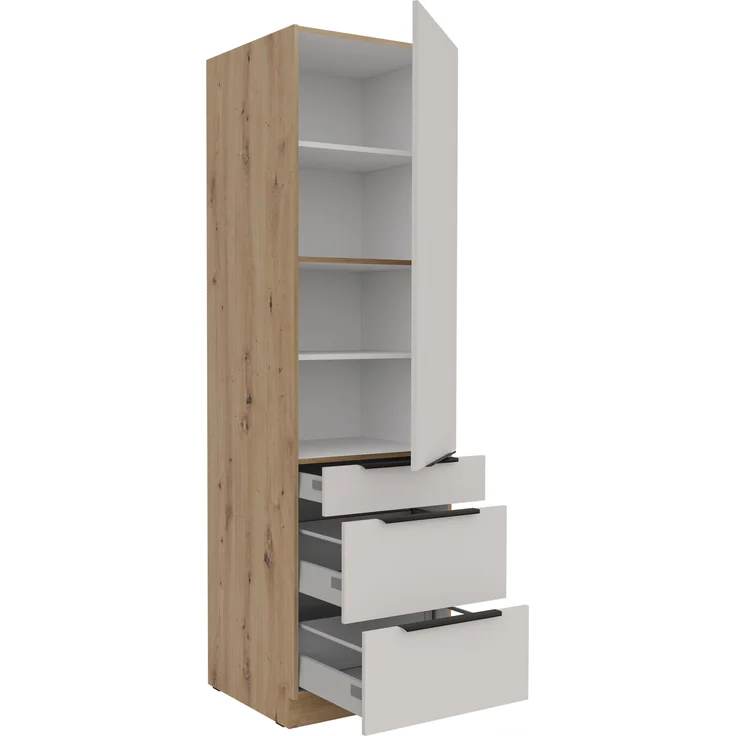 Küchen Hochschrank 60 cm SOLANO Kaschmir beige + Eiche Artisan matt Küchenzeile Küchenblock Küche – Bild 2