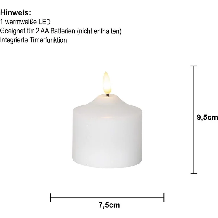 Kleine LED Blockkerze ,Flamme', Batterie und Timer, flackernd, warmweiß, 9,5cm – Bild 4