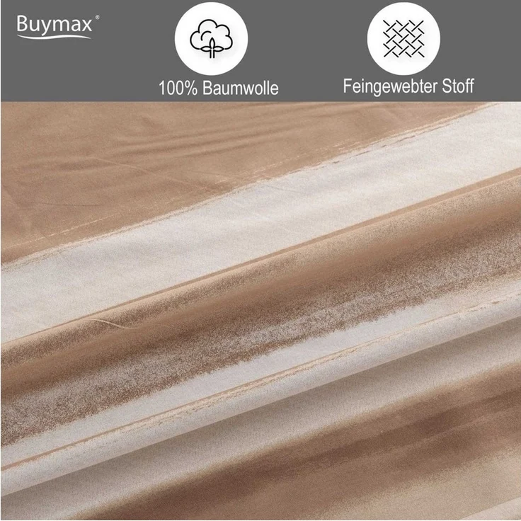 Buymax Bettwäsche Palermo, Renforcé: 100% Baumwolle, 3 teilig, 200x200 cm, Bettbezug-Set, mit Reißverschluss, Streifen, Braun-Beige – Bild 3