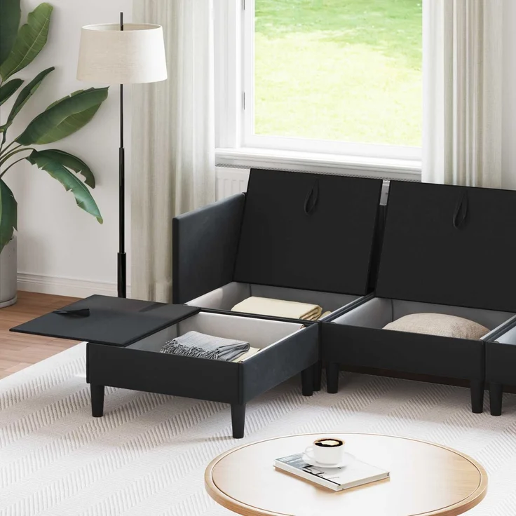 vidaXL Wohnzimmergarnitur mit Kissen mit Speicher 5 pcs Schwarz Samt 3413756 – Bild 3
