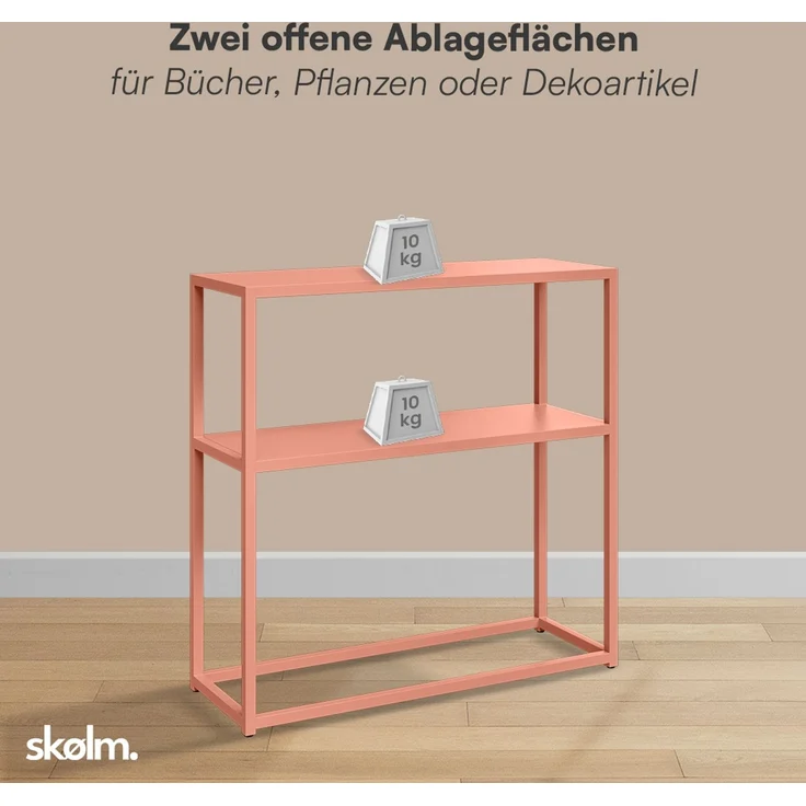 skølm 'Skadi' Konsolentisch mit zwei Ablagen, Metall, terrakotta, 80x28x80 cm, Metallregal mit Stauraum – Bild 5