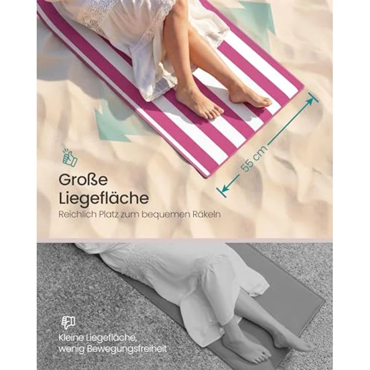SONGMICS Strandstuhl, 2er Set, Campingstuhl, Sonnenliege, Strandliege, klappbar, verstellbare Rückenlehne, leicht tragbar mit Griff, für Camping, Garten, Pool, 158x55 cm, pink-weiß gestreift – Bild 5